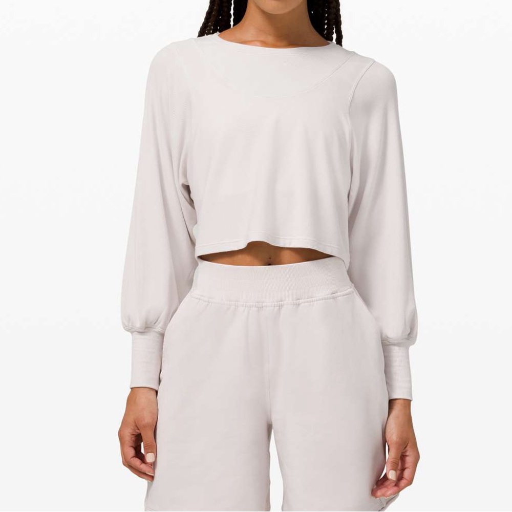 Women's Cropped Crewneck Long-Sleeve Top - White